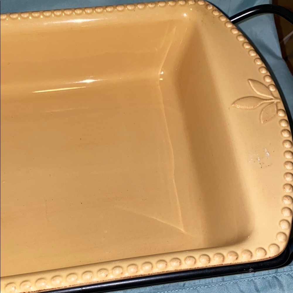BX45 Mustard Yellow Rectangular Serving Dish with Metal Stand - Picture 6 of 6